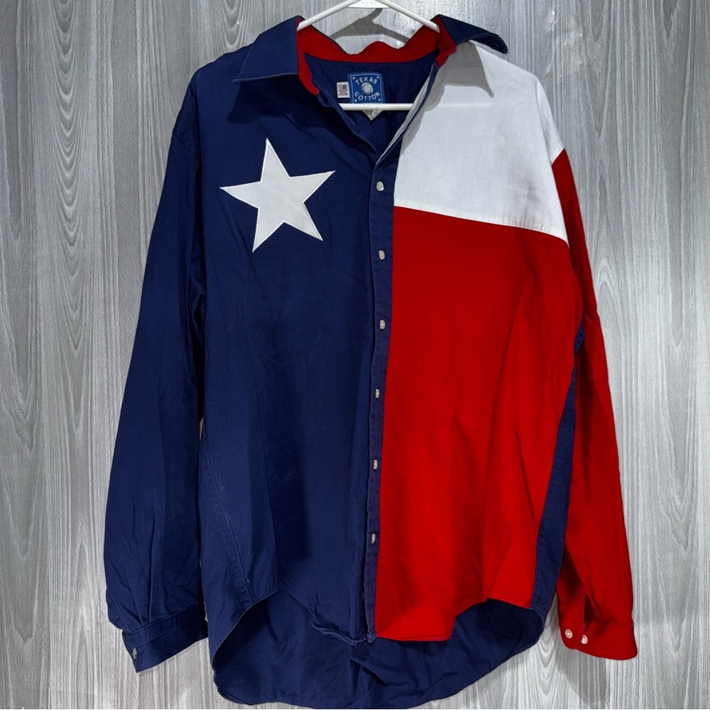 Vintage TEXAS Star Cotton Shirt Made In‎ USA Men’s Tall Rodeo Cowboy Size Large